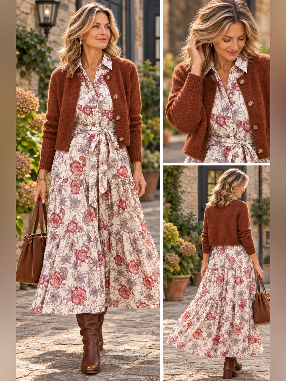 Lauren Ralph Lauren Floral Cotton Tiered Midi Shirt Dress Belted